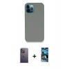MARSİLYAN™- iPhone 12 Pro Max Kılıf Zirve Modern Özel Seri - Siyah 34D Izgaralı Cam + Neon Fosforlu Kamera Lens - BZ