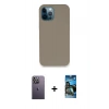 MARSİLYAN™- iPhone 12 Pro Max Kılıf Zirve Modern Özel Seri - Siyah 34D Izgaralı Cam + Neon Fosforlu Kamera Lens - BZ