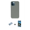 MARSİLYAN™- iPhone 12 Pro Max Kılıf Zirve Modern Özel Seri - Siyah 34D Izgaralı Cam + Mavi Shine Kamera Lens Koruma Cam