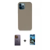 MARSİLYAN™- iPhone 12 Pro Max Kılıf Zirve Modern Özel Seri - Siyah 34D Izgaralı Cam + Neon Fosforlu Kamera Lens - SI