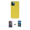 MARSİLYAN™- iPhone 12 Pro Max Kılıf Zirve Modern Özel Seri - Siyah 34D Izgaralı Cam + Neon Fosforlu Kamera Lens - SI