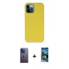MARSİLYAN™- iPhone 12 Pro Max Kılıf Zirve Modern Özel Seri - Siyah 34D Izgaralı Cam + Neon Fosforlu Kamera Lens - MI