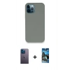 MARSİLYAN™- iPhone 12 Pro Max Kılıf Zirve Modern Özel Seri - Siyah 34D Izgaralı Cam + Neon Fosforlu Kamera Lens - MI
