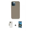 MARSİLYAN™- iPhone 12 Pro Max Kılıf Zirve Modern Özel Seri - Siyah 34D Izgaralı Cam + Shine Kamera Lens - GD