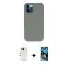 MARSİLYAN™- iPhone 12 Pro Max Kılıf Zirve Modern Özel Seri - Siyah 34D Izgaralı Cam + Shine Kamera Lens - GD