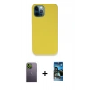 MARSİLYAN™- iPhone 12 Pro Max Kılıf Zirve Modern Özel Seri - Siyah 34D Izgaralı Cam + Neon Fosforlu Kamera Lens - YL