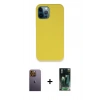 MARSİLYAN™- iPhone 12 Pro Max Kılıf Zirve Modern Özel Seri - Siyah 360 Mat Full Body Arka Koruyucu + Sarı Neon Fosforlu Kamera Lens