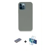MARSİLYAN™- iPhone 12 Pro Max Kılıf Zirve Modern Özel Seri - Siyah 3D Antistatik Cam Ekran Koruyucu + Renkli Kamera Lens Koruma Cam - SI