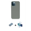 MARSİLYAN™- iPhone 12 Pro Max Kılıf Zirve Modern Özel Seri - Siyah 3D Antistatik Cam Ekran Koruyucu + Shine Kamera Lens Koruma Cam - GS