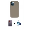 MARSİLYAN™- iPhone 12 Pro Max Kılıf Zirve Modern Özel Seri - Siyah 3D Antistatik Cam Ekran Koruyucu + Turuncu Neon Fosforlu Kamera Lens
