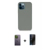 MARSİLYAN™- iPhone 12 Pro Max Kılıf Zirve Modern Özel Seri - Siyah 3D Antistatik Hayalet Cam Ekran Koruyucu + Yeşil Neon Fosforlu Kamera Lens