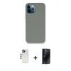 MARSİLYAN™- iPhone 12 Pro Max Kılıf Zirve Modern Özel Seri - Siyah 3D Antistatik Hayalet Cam Ekran Koruyucu + Shine Kamera Lens - LT