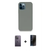 MARSİLYAN™- iPhone 12 Pro Max Kılıf Zirve Modern Özel Seri - Siyah 3D Antistatik Hayalet Cam Ekran Koruyucu + Beyaz Neon Fosforlu Kamera Lens