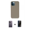 MARSİLYAN™- iPhone 12 Pro Max Kılıf Zirve Modern Özel Seri - Siyah 3D Antistatik Hayalet Cam Ekran Koruyucu + Beyaz Neon Fosforlu Kamera Lens