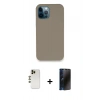 MARSİLYAN™- iPhone 12 Pro Max Kılıf Zirve Modern Özel Seri - Siyah 3D Antistatik Hayalet Cam Ekran Koruyucu + Shine Kamera Lens - GD