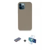 MARSİLYAN™- iPhone 12 Pro Max Kılıf Zirve Modern Özel Seri - Siyah 3D Antistatik Seramik Nano Ekran Koruyucu + Turuncu Renkli Kamera Lens Koruma Cam
