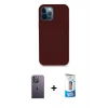 MARSİLYAN™- iPhone 12 Pro Max Kılıf Zirve Modern Özel Seri - Siyah 5D Eko Cam Ekran Koruyucu + Beyaz Neon Fosforlu Kamera Lens
