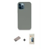 MARSİLYAN™- iPhone 12 Pro Max Kılıf Zirve Modern Özel Seri - Siyah 6D Mat Seramik Hayalet Nano Ekran Koruyucu + Sierra Blue Shine Kamera Lens Koruma Cam