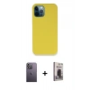MARSİLYAN™- iPhone 12 Pro Max Kılıf Zirve Modern Özel Seri - Siyah Bilvis Hayalet Cam Ekran Koruyucu + Neon Fosforlu Kamera Lens - BZ