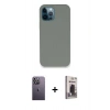 MARSİLYAN™- iPhone 12 Pro Max Kılıf Zirve Modern Özel Seri - Siyah Bilvis Hayalet Cam Ekran Koruyucu + Neon Fosforlu Kamera Lens - BZ