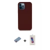 MARSİLYAN™- iPhone 12 Pro Max Kılıf Zirve Modern Özel Seri - Siyah Joko 5D Cam + Pembe Shine Kamera Lens Koruma Cam
