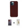 MARSİLYAN™- iPhone 12 Pro Max Kılıf Zirve Modern Özel Seri - Siyah Mat Seramik Nano Ekran Koruyucu + Turuncu Neon Fosforlu Kamera Lens