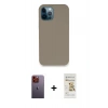 MARSİLYAN™- iPhone 12 Pro Max Kılıf Zirve Modern Özel Seri - Siyah Mat Seramik Nano Ekran Koruyucu + Turuncu Neon Fosforlu Kamera Lens