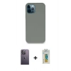 MARSİLYAN™- iPhone 12 Pro Max Kılıf Zirve Modern Özel Seri - Siyah Polymer Nano Ekran Koruyucu + Beyaz Neon Fosforlu Kamera Lens
