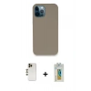 MARSİLYAN™- iPhone 12 Pro Max Kılıf Zirve Modern Özel Seri - Siyah Polymer Nano Ekran Koruyucu + Gold Shine Kamera Lens
