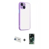 MARSİLYAN™- iPhone 13 Kılıf Ahenk Çizgi Serisi - Şeffaf 360 Full Body Arka Koruyucu + Mavi Rainbow Kamera Lens Koruma Cam