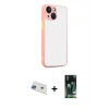 MARSİLYAN™- iPhone 13 Kılıf Ahenk Çizgi Serisi - Şeffaf 360 Full Body Arka Koruyucu + Mavi Rainbow Kamera Lens Koruma Cam