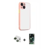 MARSİLYAN™- iPhone 13 Kılıf Ahenk Çizgi Serisi - Şeffaf 360 Full Body Arka Koruyucu + Yeşil Pers Alüminyum Kamera Lens