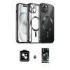 MARSİLYAN™- iPhone 13 Kılıf Nova Işık Özel Seri - Şeffaf 360 Full Body Arka Koruyucu + Natural Grey PVD Metal Kamera Lens