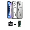 MARSİLYAN™- iPhone 13 Kılıf Nova Işık Özel Seri - Şeffaf 360 Full Body Arka Koruyucu + Natural Grey PVD Metal Kamera Lens