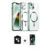 MARSİLYAN™- iPhone 13 Kılıf Nova Işık Özel Seri - Şeffaf 360 Full Body Arka Koruyucu + PVD Metal Kamera Lens - SH