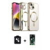 MARSİLYAN™- iPhone 13 Kılıf Nova Işık Özel Seri - Şeffaf 360 Full Body Arka Koruyucu + PVD Metal Kamera Lens - SH