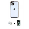 MARSİLYAN™- iPhone 13 Kılıf Vadi Minimal - Şeffaf 360 Full Body Arka Koruyucu + Mavi Rainbow Kamera Lens Koruma Cam