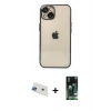 MARSİLYAN™- iPhone 13 Kılıf Vadi Minimal - Şeffaf 360 Full Body Arka Koruyucu + Mavi Rainbow Kamera Lens Koruma Cam