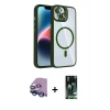 MARSİLYAN™- iPhone 13 Kılıf Yadigar Asil Koleksiyonu - Şeffaf 360 Full Body Arka Koruyucu + Mavi Raze Metal Kamera Lens