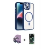 MARSİLYAN™- iPhone 13 Kılıf Yadigar Asil Koleksiyonu - Şeffaf 360 Full Body Arka Koruyucu + Mavi Raze Metal Kamera Lens