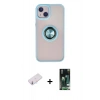 MARSİLYAN™- iPhone 13 Kılıf Yörünge Çizgi - Şeffaf 360 Full Body Arka Koruyucu + Renkli Kamera Lens Koruma Cam - PE