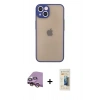 MARSİLYAN™- iPhone 13 Mini Kılıf Ahenk Çizgi Serisi - Siyah 6D Mat Seramik Hayalet Nano Ekran Koruyucu + Raze Metal Kamera Lens - PE