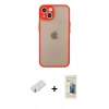 MARSİLYAN™- iPhone 13 Mini Kılıf Ahenk Çizgi Serisi - Siyah 6D Mat Seramik Hayalet Nano Ekran Koruyucu + Renkli Kamera Lens Koruma Cam - PE