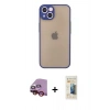 MARSİLYAN™- iPhone 13 Mini Kılıf Ahenk Çizgi Serisi - Siyah 6D Mat Seramik Hayalet Nano Ekran Koruyucu + Raze Metal Kamera Lens - KI