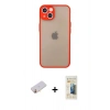 MARSİLYAN™- iPhone 13 Mini Kılıf Ahenk Çizgi Serisi - Siyah 6D Mat Seramik Hayalet Nano Ekran Koruyucu + Renkli Kamera Lens Koruma Cam - SI