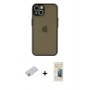 MARSİLYAN™- iPhone 13 Mini Kılıf Ahenk Çizgi Serisi - Siyah 6D Mat Seramik Hayalet Nano Ekran Koruyucu + Renkli Kamera Lens Koruma Cam - SI
