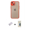 MARSİLYAN™- iPhone 13 Mini Kılıf Ahenk Çizgi Serisi - Siyah 6D Mat Seramik Hayalet Nano Ekran Koruyucu + Renkli Kamera Lens Koruma Cam - SI