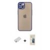 MARSİLYAN™- iPhone 13 Mini Kılıf Ahenk Çizgi Serisi - Siyah 6D Mat Seramik Hayalet Nano Ekran Koruyucu + Renkli Kamera Lens Koruma Cam - YL