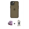 MARSİLYAN™- iPhone 13 Mini Kılıf Ahenk Çizgi Serisi - Siyah Bilvis Hayalet Cam Ekran Koruyucu + Raze Metal Kamera Lens - KI