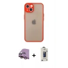 MARSİLYAN™- iPhone 13 Mini Kılıf Ahenk Çizgi Serisi - Siyah Bilvis Hayalet Cam Ekran Koruyucu + Raze Metal Kamera Lens - PE